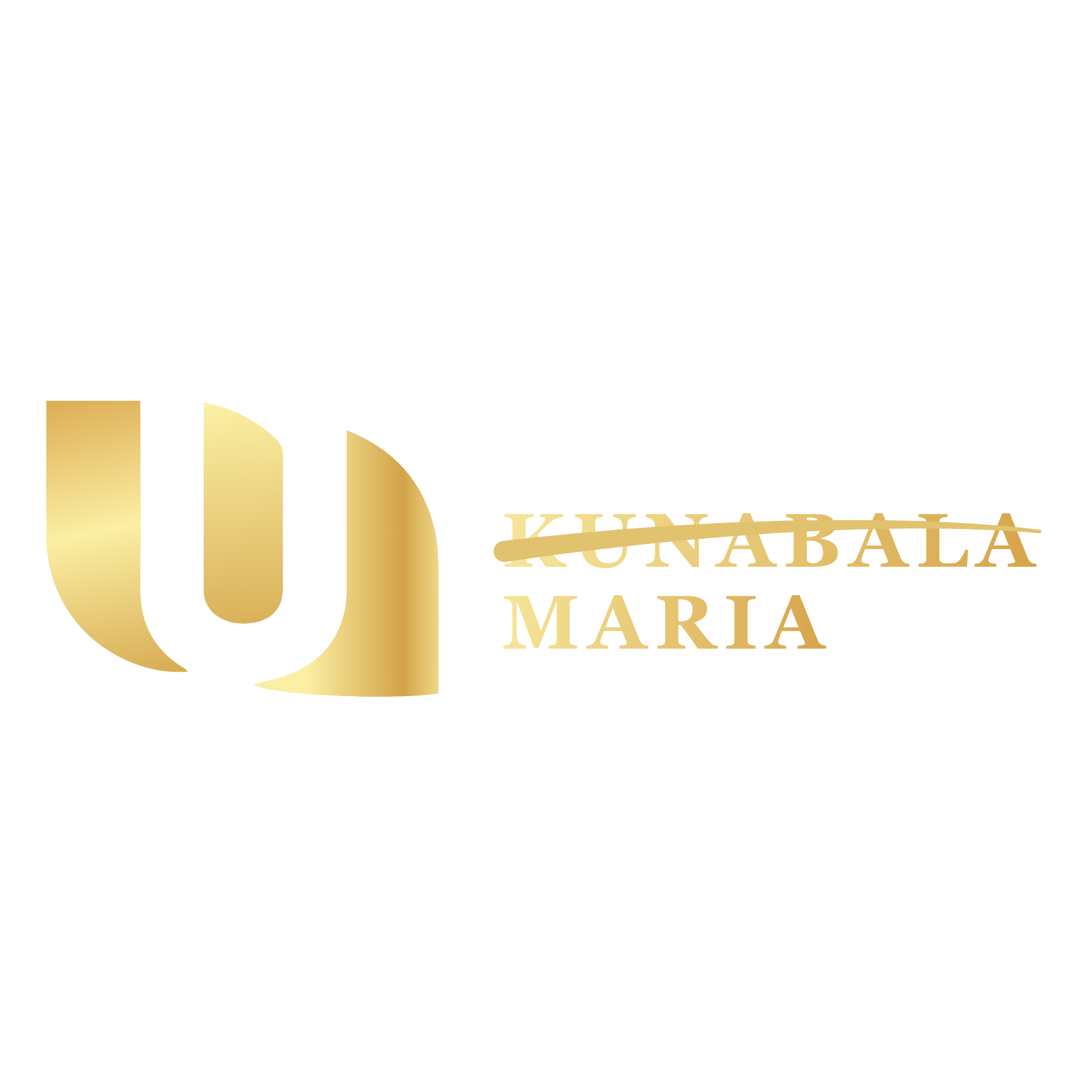 Gold Maria Kunabala logo with a stylized monogram and serif lettering on a solid black background.